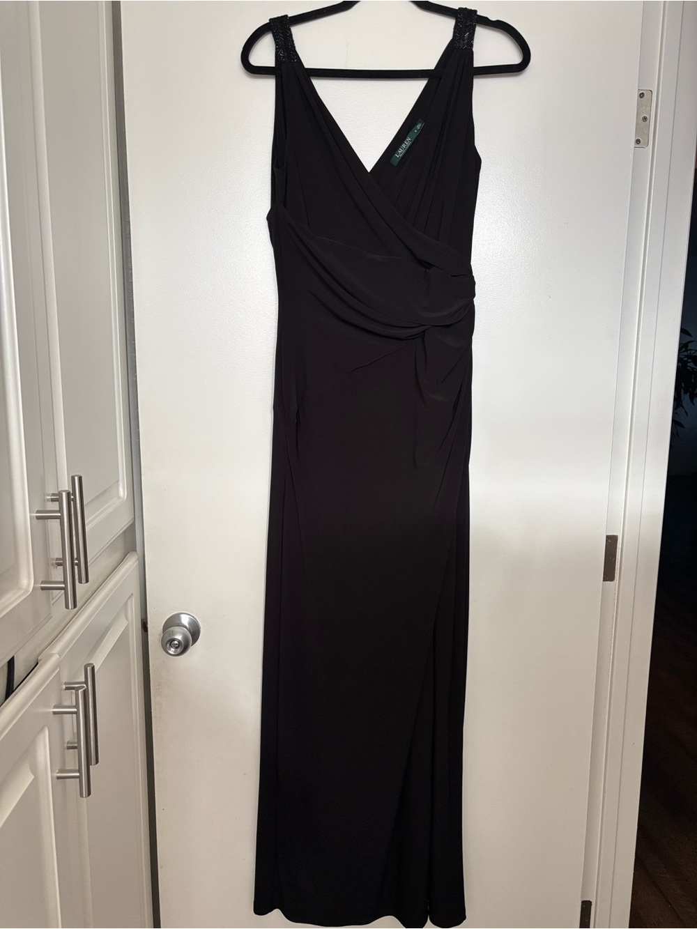 Lauren Ralph Lauren Black Beaded-Strap V-Neck Maxi Dress